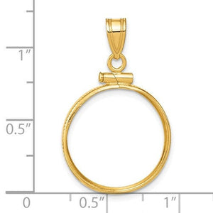 14K Yellow Gold Screw Top Coin Bezel Holder for 19mm Coins or 5 Pesos Mexican Pendant Charm
