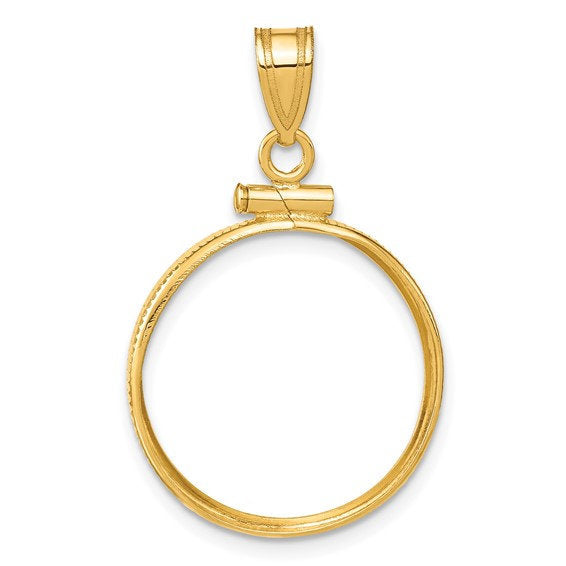 14K Yellow Gold Screw Top Coin Bezel Holder for 19mm Coins or 5 Pesos Mexican Pendant Charm