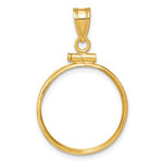 Load image into Gallery viewer, 14K Yellow Gold Screw Top Coin Bezel Holder for 19mm Coins or 5 Pesos Mexican Pendant Charm
