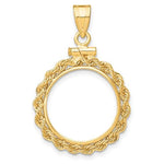 Load image into Gallery viewer, 14K Yellow Gold 1/10 oz Maple Leaf 1/10 oz Philharmonic 1/10 oz Australian Nugget 1/10 oz Kangaroo Coin Holder Holds 16mm Coins Rope Bezel Screw Top Pendant Charm
