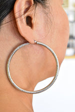 Load image into Gallery viewer, 14K White Gold Round Large Sparkle Diamond Cut Classic Hoop Earrings 70mm x 4mm
