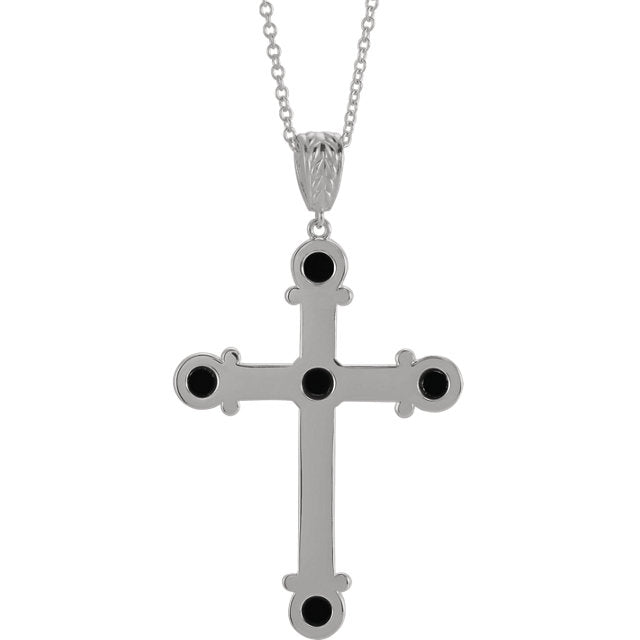 Platinum 14k Yellow Rose White Silver Genuine Onyx Cross Pendant Charm Necklace