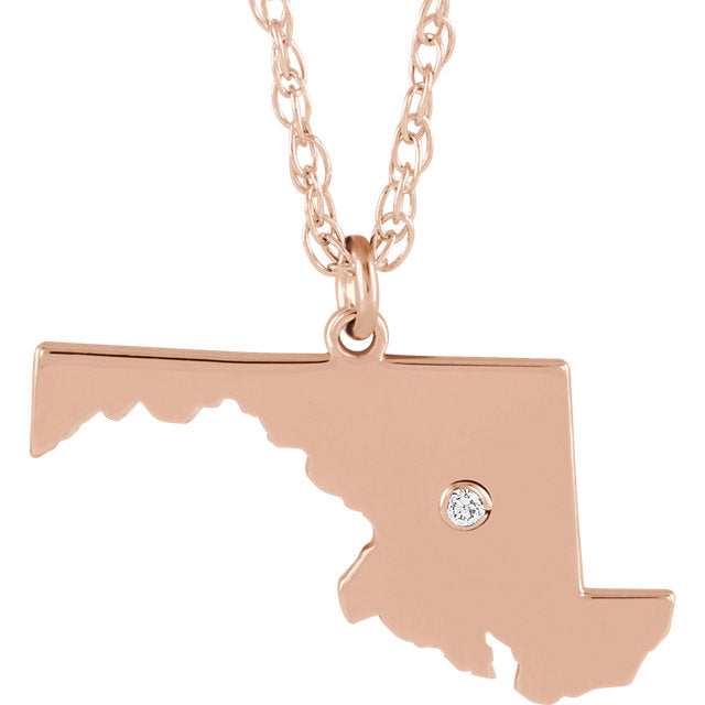 14k Gold 10k Gold Silver Maryland MD State Map Diamond Personalized City Necklace