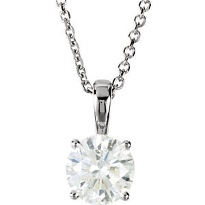 14k White Gold 1 CTW Diamond Solitaire Necklace 18 inch