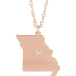 Indlæs billede til gallerivisning 14k Gold 10k Gold Silver Missouri MO State Map Diamond Personalized City Necklace
