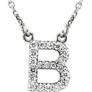 14k Gold 1/6 CTW Diamond Alphabet Initial Letter B Necklace