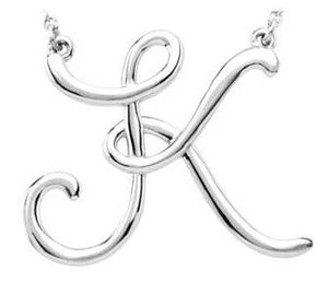 14k Gold or Sterling Silver Script Letter K Initial Alphabet Necklace
