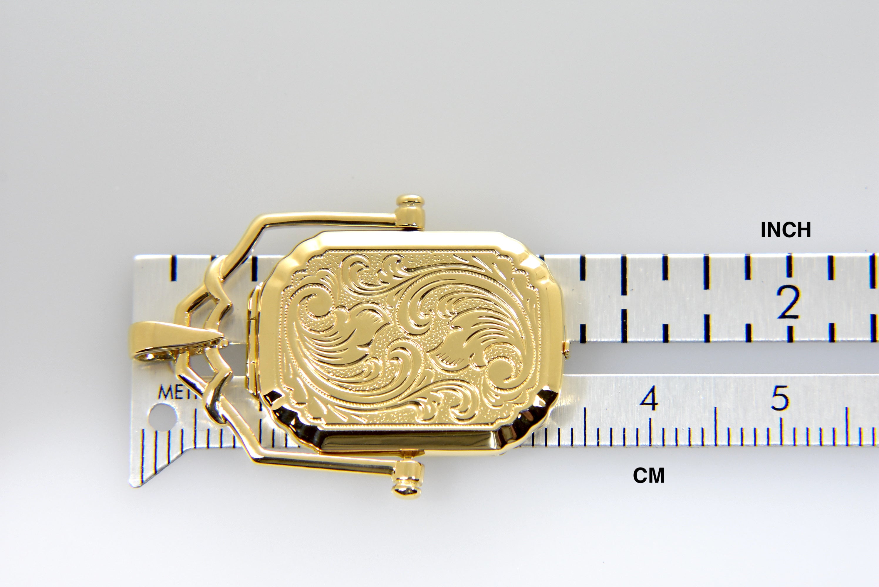 14K Yellow Gold Scroll Ornate Rectangle Swivel Photo Locket Pendant Charm