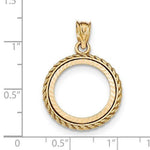 Ladda upp bild till gallerivisning, 14K Yellow Gold 1/10 oz or One Tenth Ounce American Eagle Coin Holder Holds 16.5mm x 1.3mm Coin Bezel Rope Edge Diamond Cut Prong Pendant Charm
