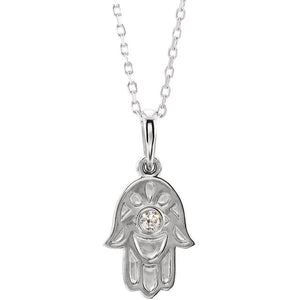 Platinum or 14k Gold or Sterling Silver .03 CTW Diamond Hamsa Necklace
