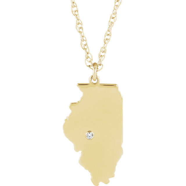 14k Gold 10k Gold Silver Illinois IL State Map Diamond Personalized City Necklace