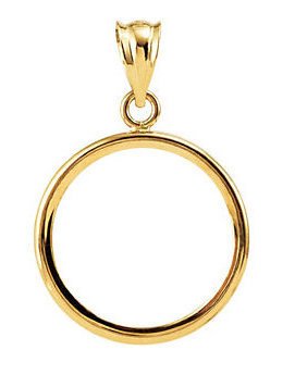 14K Yellow Gold Coin Holder Pendant Charm for 16.4mm x 1.1mm Coins or American Eagle 1/10 Ounce or South African Krugerrand 1/10 oz