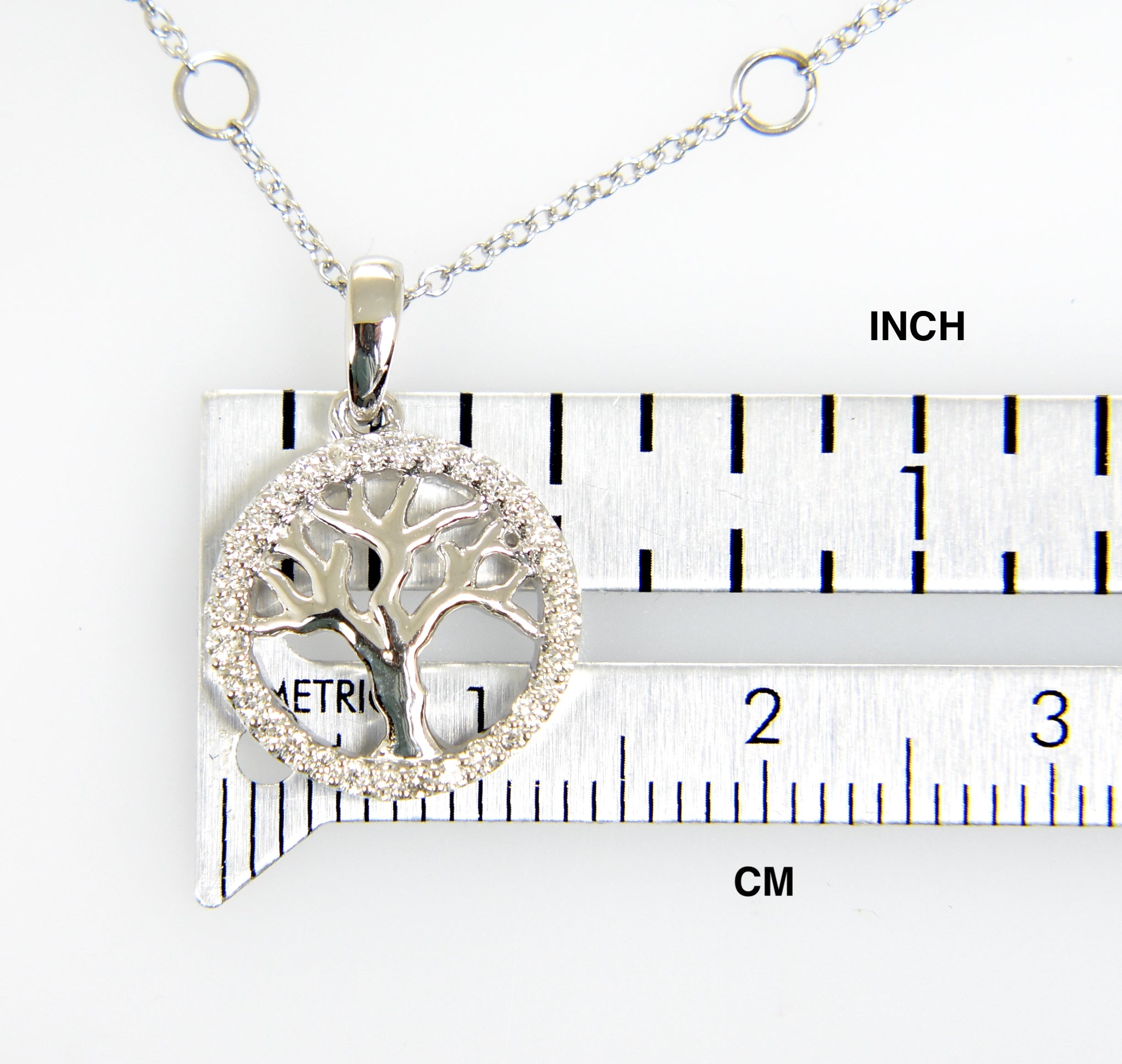 14K White Gold 1/5 CTW Diamond Tree of Life Pendant Charm Necklace