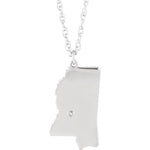 Load image into Gallery viewer, 14k Gold 10k Gold Silver Mississippi MS State Map Diamond Personalized City Necklace
