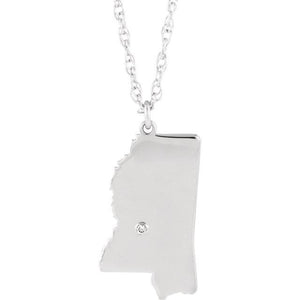 14k Gold 10k Gold Silver Mississippi MS State Map Diamond Personalized City Necklace