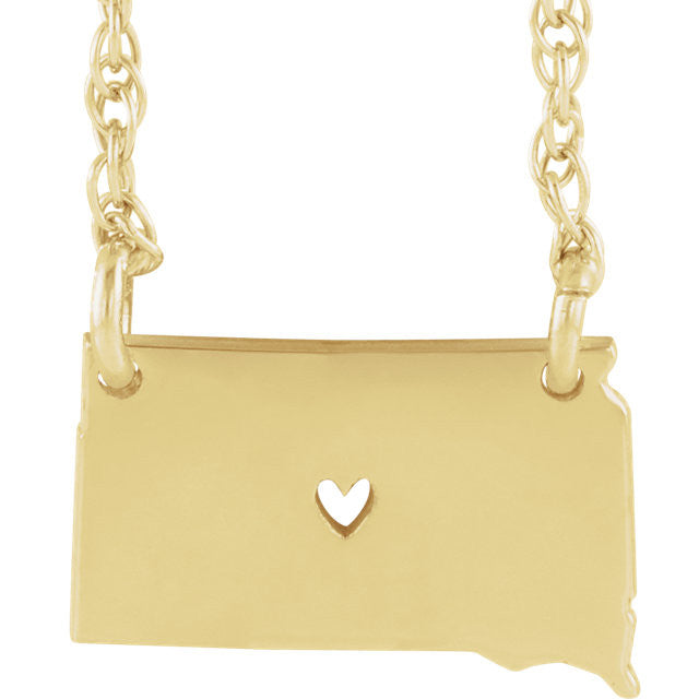 14k Gold 10k Gold Silver South Dakota State Heart Personalized City Necklace