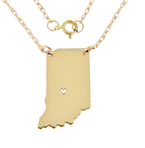 14k Gold 10k Gold Silver Indiana State Heart Personalized City Necklace