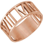 Załaduj obraz do przeglądarki galerii, 14k Yellow White Rose Gold 10k Gold or Sterling Silver or Gold Plated Silver Roman Numerals Date Ring Band
