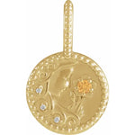 Indlæs billede til gallerivisning Platinum 14k Yellow Rose White Gold Sterling Silver Diamond and Orange Garnet Virgo Zodiac Horoscope Round Medallion Pendant Charm
