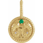 將圖片載入圖庫檢視器 Platinum 14k Yellow Rose White Gold Sterling Silver Diamond and Emerald Aries Zodiac Horoscope Round Medallion Pendant Charm
