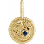 將圖片載入圖庫檢視器 Platinum 14k Yellow Rose White Gold Sterling Silver Diamond and Blue Sapphire Capricorn Zodiac Horoscope Round Medallion Pendant Charm

