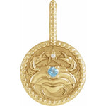 將圖片載入圖庫檢視器 Platinum 14k Yellow Rose White Gold Sterling Silver Diamond and Aquamarine Cancer Zodiac Horoscope Round Medallion Pendant Charm
