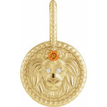 將圖片載入圖庫檢視器 Platinum 14k Yellow Rose White Gold Sterling Silver Diamond and Citrine Leo Zodiac Horoscope Round Medallion Pendant Charm
