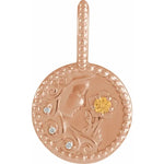 Afbeelding in Gallery-weergave laden, Platinum 14k Yellow Rose White Gold Sterling Silver Diamond and Orange Garnet Virgo Zodiac Horoscope Round Medallion Pendant Charm
