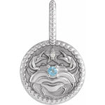 Load image into Gallery viewer, Platinum 14k Yellow Rose White Gold Sterling Silver Diamond and Aquamarine Cancer Zodiac Horoscope Round Medallion Pendant Charm
