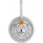將圖片載入圖庫檢視器 Platinum 14k Yellow Rose White Gold Sterling Silver Diamond and Citrine Leo Zodiac Horoscope Round Medallion Pendant Charm
