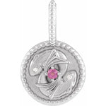 Load image into Gallery viewer, Platinum 14k Yellow Rose White Gold Sterling Silver Diamond and Garnet Pisces Zodiac Horoscope Round Medallion Pendant Charm
