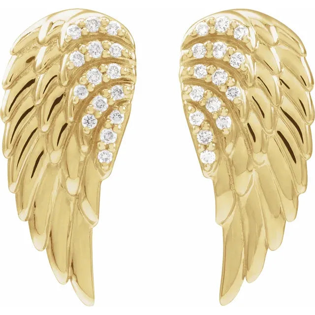 Platinum 14k Yellow Rose White Gold Diamond Angel Wings Earrings