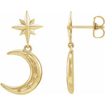 Afbeelding in Gallery-weergave laden, Platinum 14k Yellow Rose White Gold Crescent Moon Star Dangle Drop Earrings
