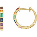 Загрузить изображение в средство просмотра галереи, 14k Yellow Rose White Gold Multi Color Gemstones Rainbow Hinged Hoop Earrings
