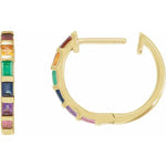 Load image into Gallery viewer, 14k Yellow Rose White Gold Multi Color Gemstones Rainbow Hinged Hoop Earrings
