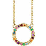 將圖片載入圖庫檢視器 14k Yellow Rose White Gold Multi Color Gemstone Rainbow Circle Pendant Charm Necklace

