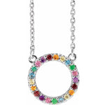 Load image into Gallery viewer, 14k Yellow Rose White Gold Multi Color Gemstone Rainbow Circle Pendant Charm Necklace
