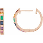 Загрузить изображение в средство просмотра галереи, 14k Yellow Rose White Gold Multi Color Gemstones Rainbow Hinged Hoop Earrings

