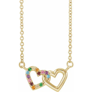 Gold Gemstone Hearts Rainbow Necklace