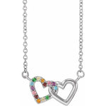 將圖片載入圖庫檢視器 14k Yellow Rose White Gold Multi Color Gemstone Rainbow Hearts Pendant Charm Necklace
