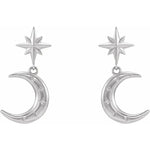 Load image into Gallery viewer, Platinum 14k Yellow Rose White Gold Crescent Moon Star Dangle Drop Earrings
