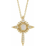 Load image into Gallery viewer, Platinum 14k Yellow Rose White Gold Genuine Australian Opal Diamond Nativity Cross Pendant Charm Necklace
