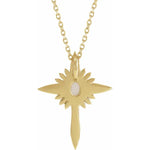 Indlæs billede til gallerivisning Platinum 14k Yellow Rose White Gold Genuine Australian Opal Diamond Nativity Cross Pendant Charm Necklace
