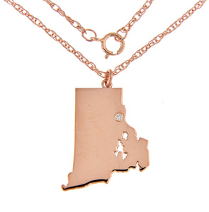 14k Gold 10k Gold Silver Rhode Island RI State Map Diamond Personalized City Necklace