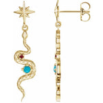 Załaduj obraz do przeglądarki galerii, Platinum or 14k Yellow Rose White Gold Genuine Turquoise Ruby Starburst Snake Dangle Earrings
