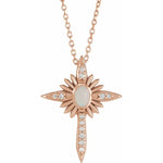 Załaduj obraz do przeglądarki galerii, Platinum 14k Yellow Rose White Gold Genuine Australian Opal Diamond Nativity Cross Pendant Charm Necklace
