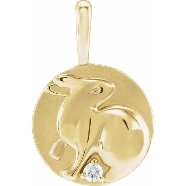 14K Yellow Rose White Gold Diamond Rabbit Chinese Zodiac Horoscope Pendant Charm