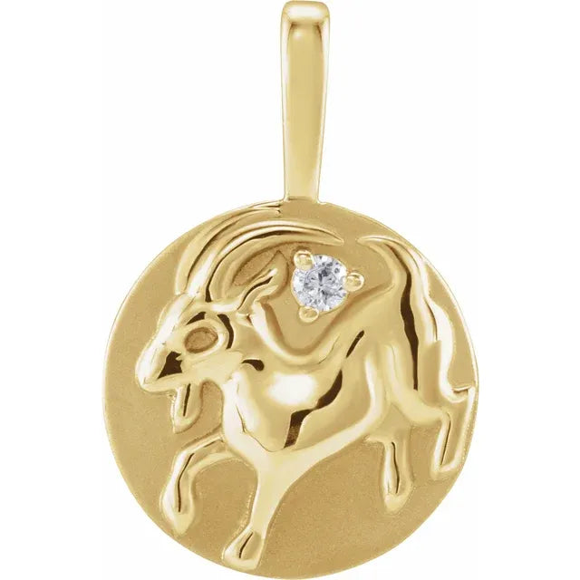 14K Yellow Rose White Gold Diamond Goat Chinese Zodiac Horoscope Pendant Charm