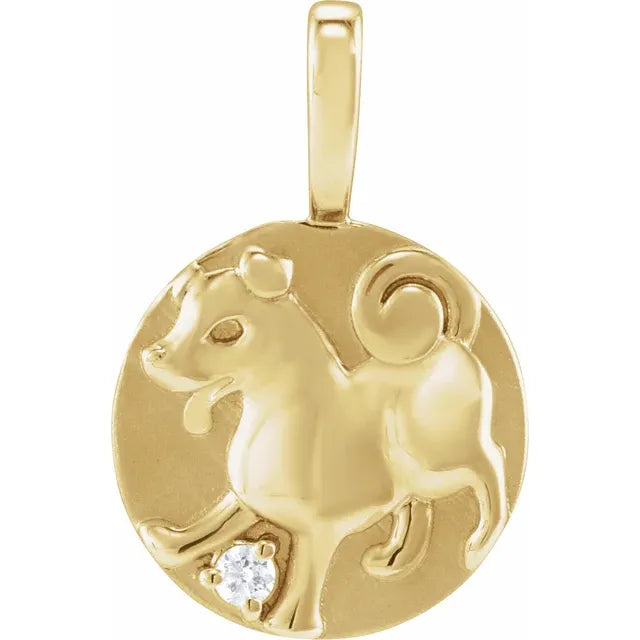14K Yellow Rose White Gold Diamond Dog Chinese Zodiac Horoscope Pendant Charm