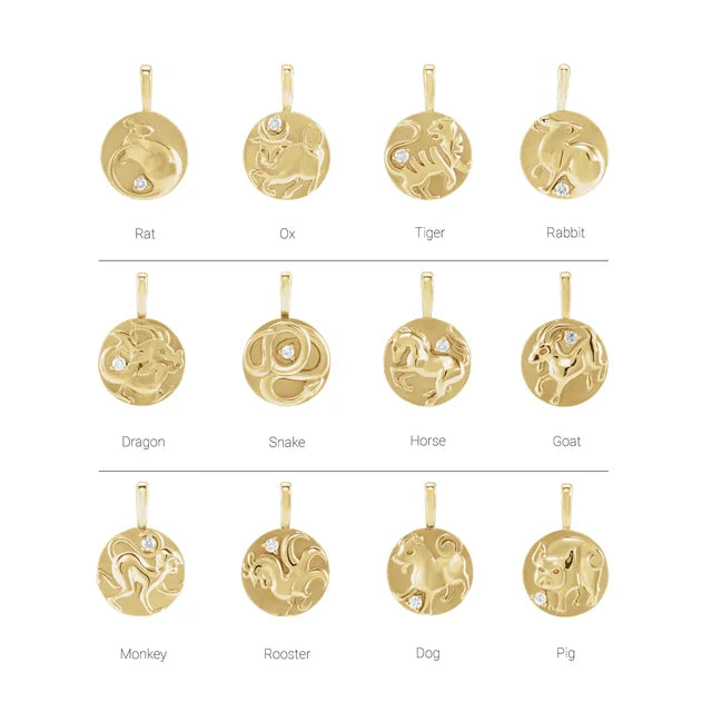 14K Yellow Rose White Gold Diamond Tiger Chinese Zodiac Horoscope Pendant Charm